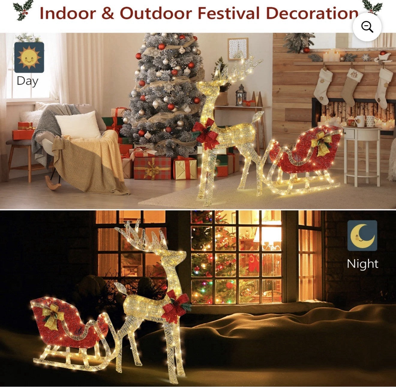 Best Choice Products Lighted Christmas 4ft Reindeer & Sleigh Holiday Outdoor