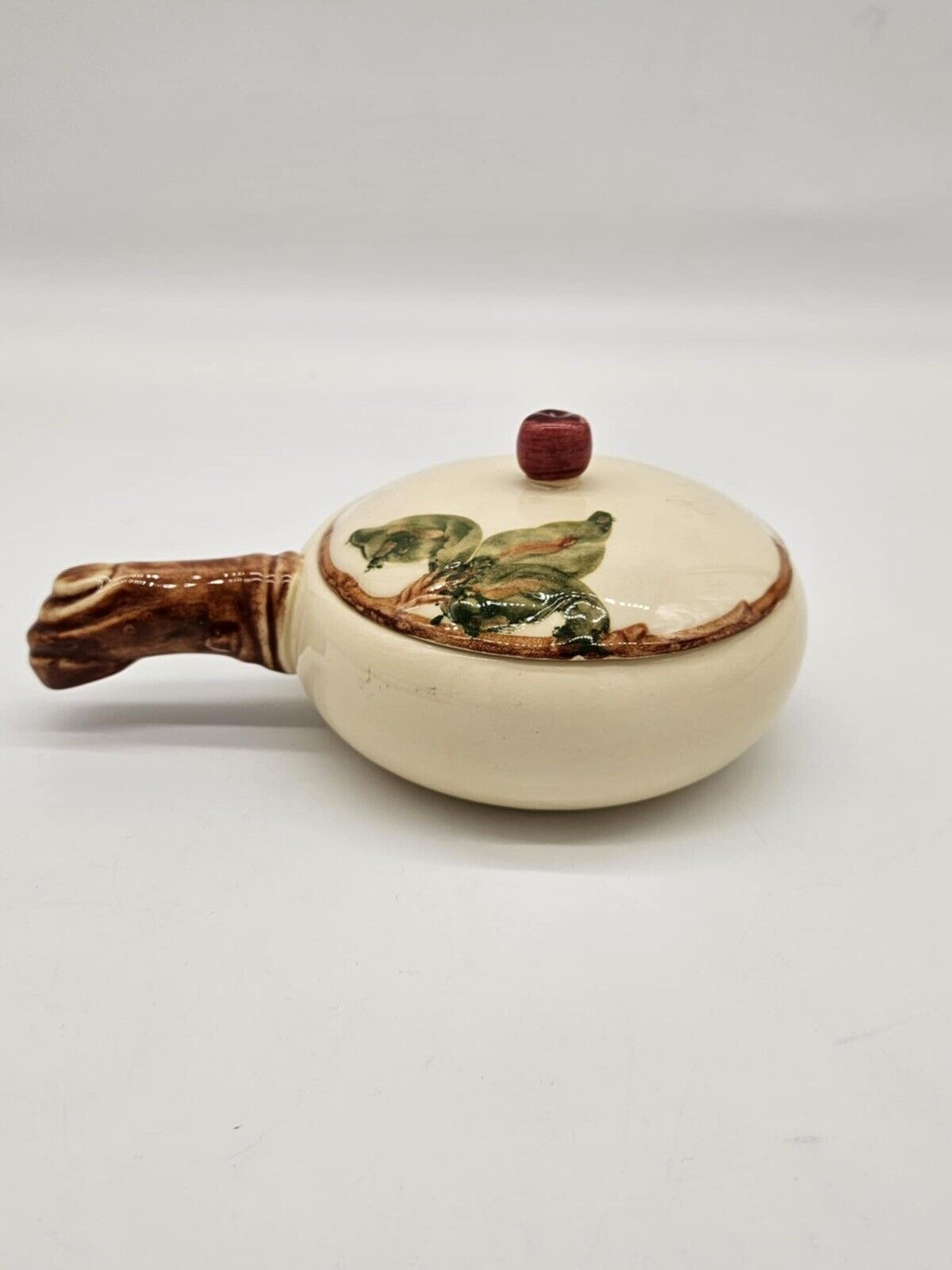 FRANCISCAN APPLEWARE Lidded French Onion SOUP BOWL w/Handle- 1940s Vtg Stoneware