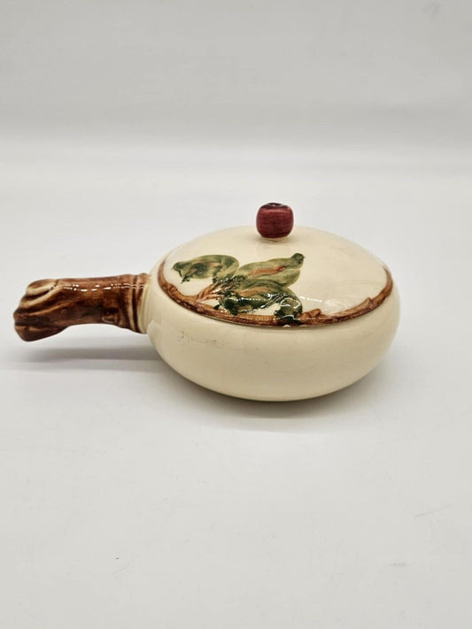 FRANCISCAN APPLEWARE Lidded French Onion SOUP BOWL w/Handle- 1940s Vtg Stoneware