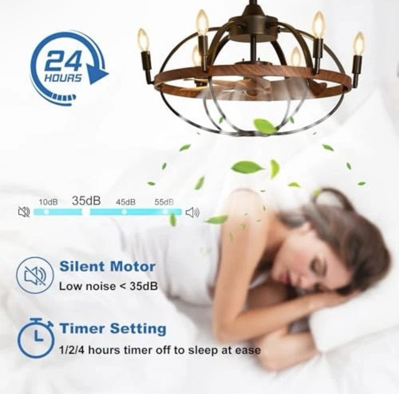 27.6" Farmhouse Ceiling Fan with Light and Remote Control, Vintage Cage Candle
