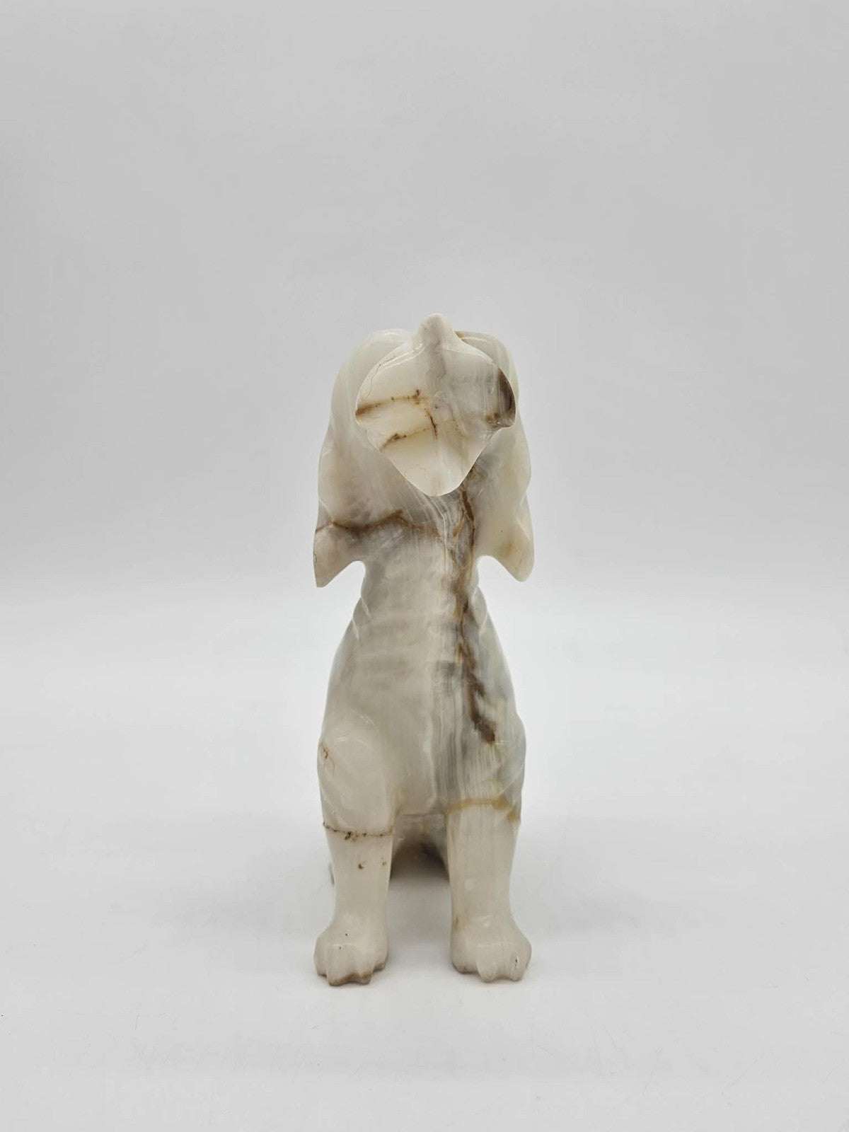 HAND CARVED NATURAL ONYX STONE DOG FIGURE SCULPTURE Small  2.5 Inches