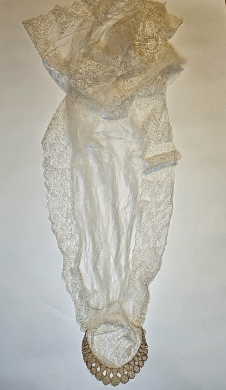Antique Lace Bridal Veil Boudoir Cap Ivory Silk & Lace Edwardian Style