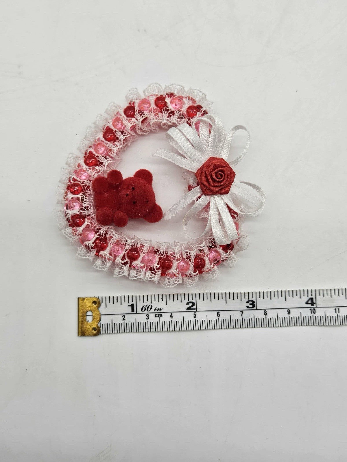 Handmade Valentine Heart Teddy Bear Fridge Magnet Lace Beaded Decor