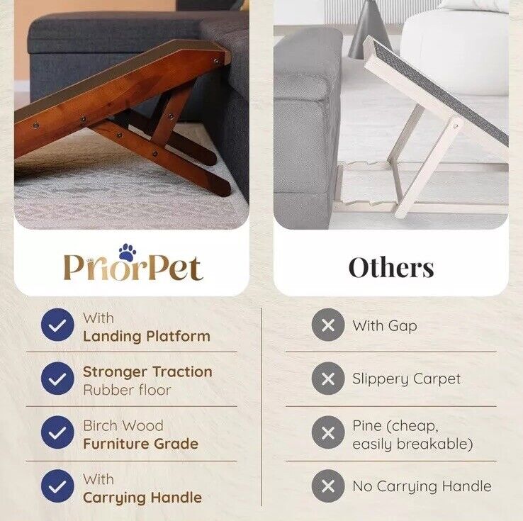 PRIORPET Dog ramp for Couch Birchwood Foldable Dog ramp - Adjustable 7" to 20”