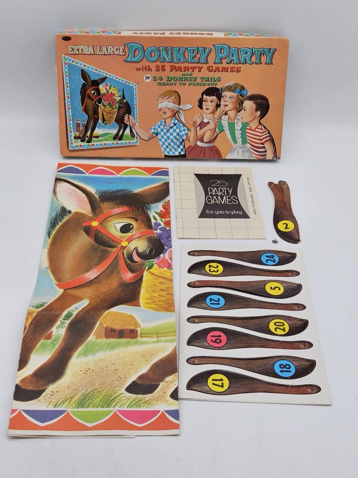 Donkey Party Game with Original Box, Pin The Tail On The Donkey 1966 Vintage