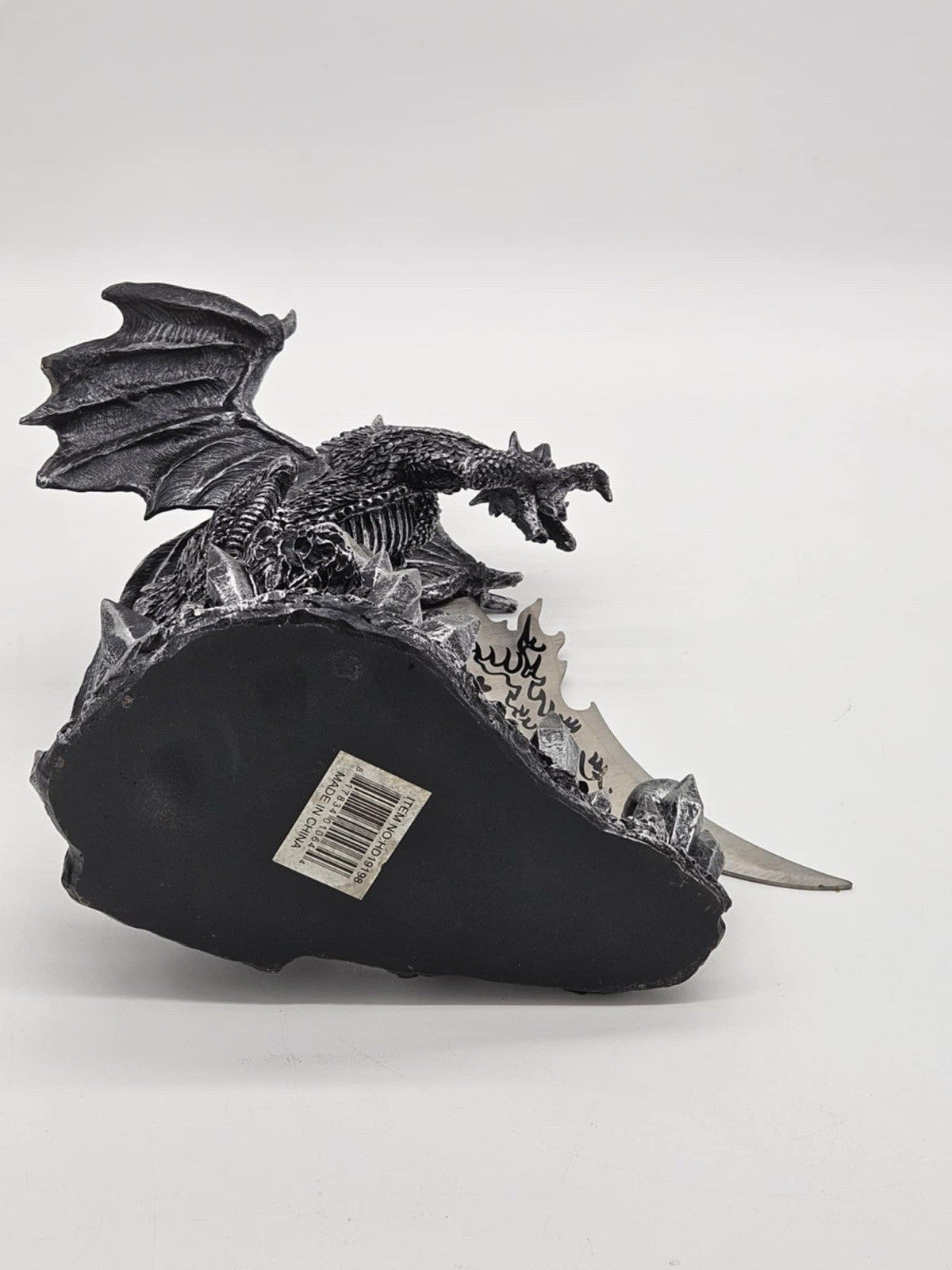 Large Dreamwork Fantasy Obsidian Dragon Statue With Fire Dagger Letter Opener
