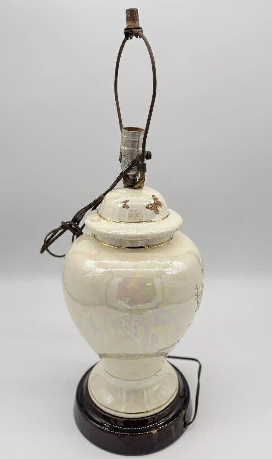 Vintage Asian Chinoiserie Ginger Jar Glass Lamp, Blue Birds with Cherry Blossoms