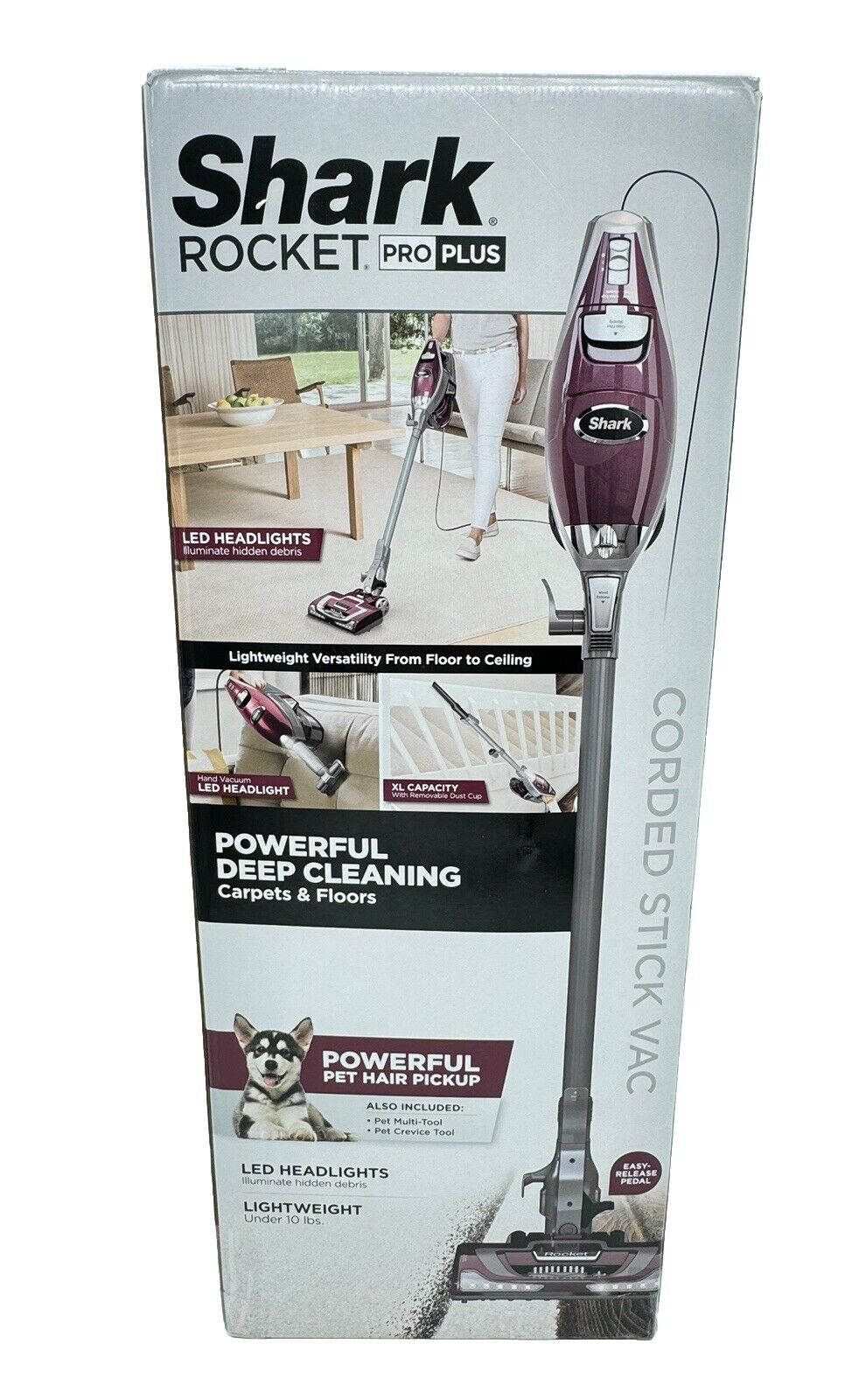 Shark ROCKET PRO Stick Vacuum w/ LED Headlights HV370 Red BRAND NEW