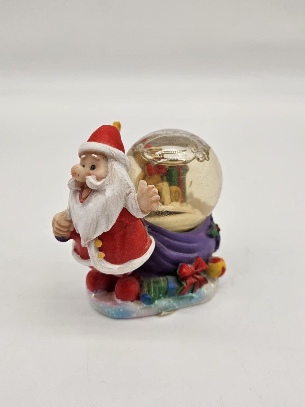 RARE VINTAGE CHRISTMAS Santa Claus Small Snow Globe 3" Teddy Bear in Globe