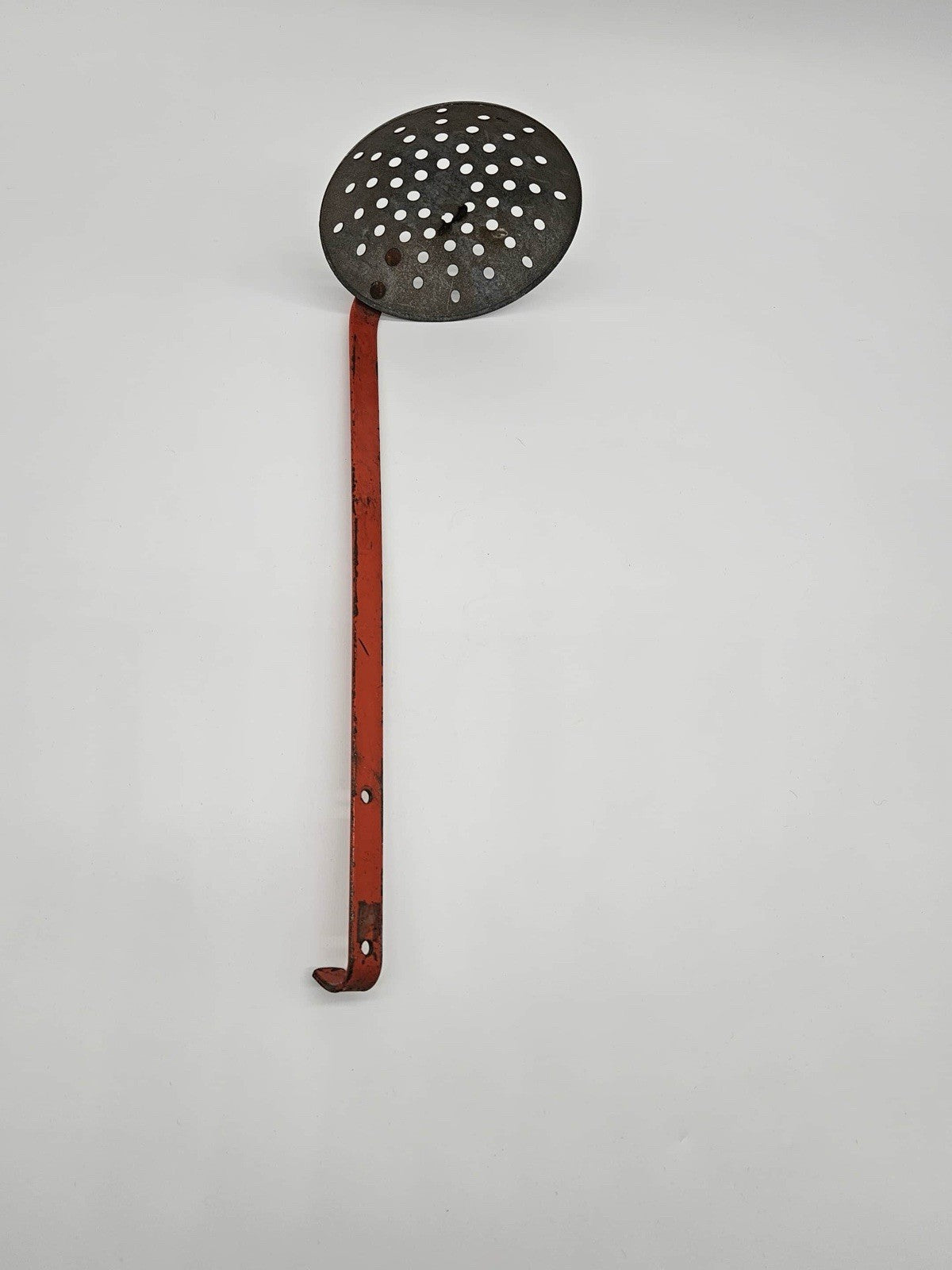 Vintage  Ice Fishing Metal Skimmer Ladle Strainer Scoop 5"   19" Long