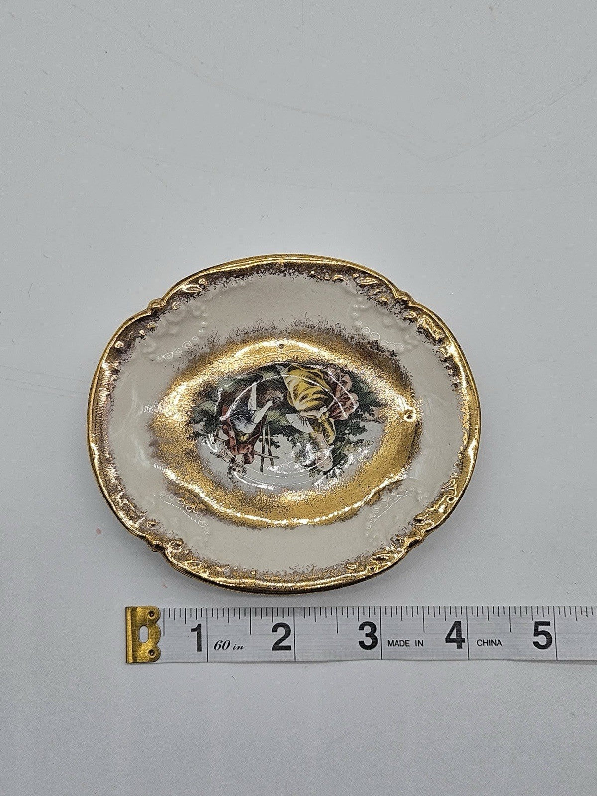 Vintage Red Cliff China Gold Gilt Victorian Courting Scene Dish