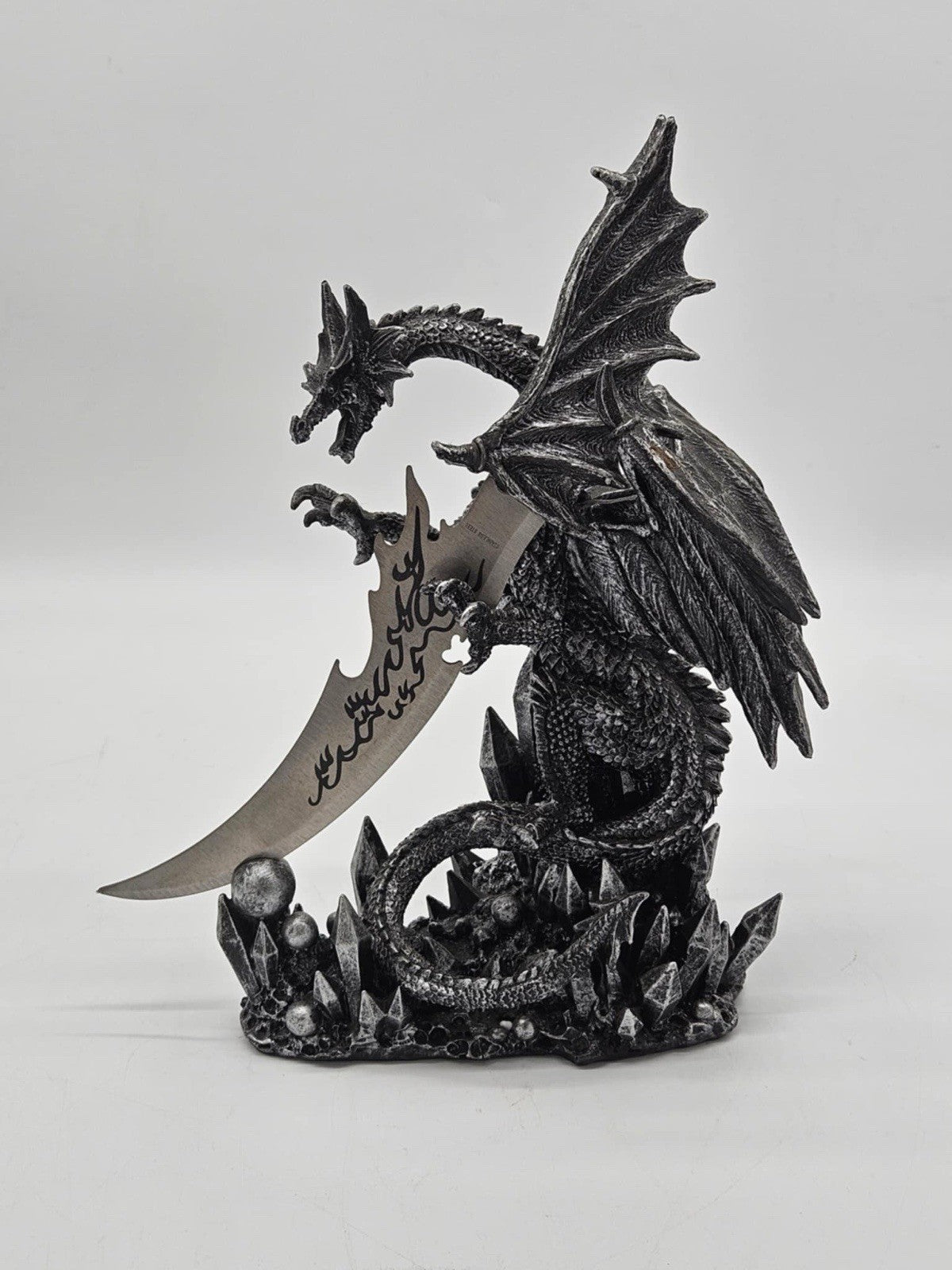 Large Dreamwork Fantasy Obsidian Dragon Statue With Fire Dagger Letter Opener