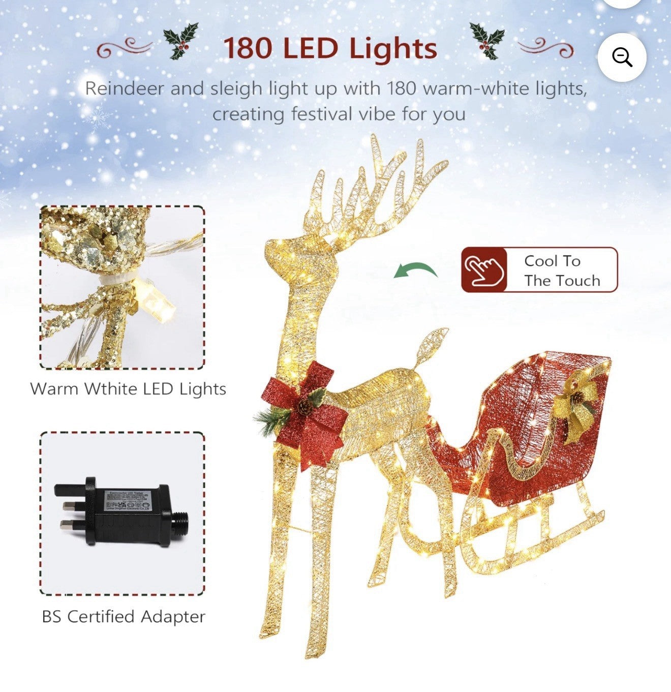 Best Choice Products Lighted Christmas 4ft Reindeer & Sleigh Holiday Outdoor