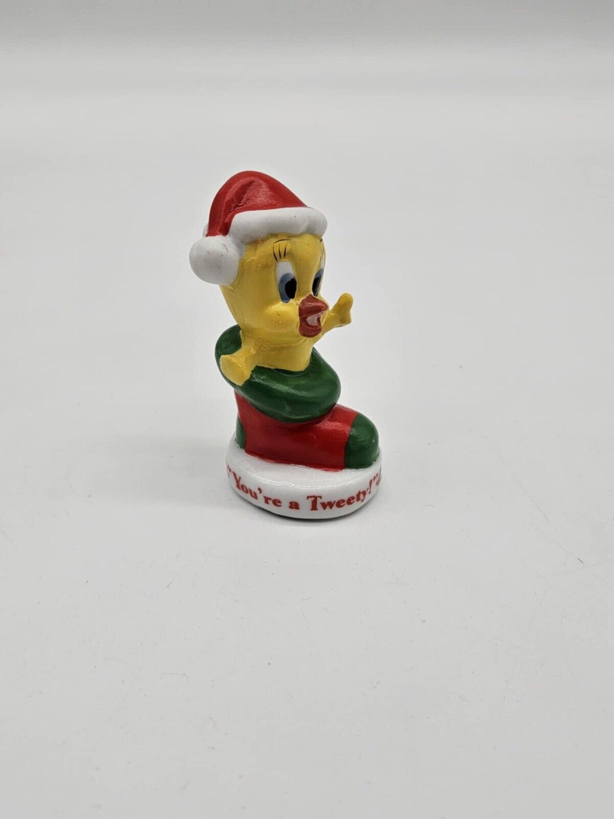 VINTAGE CHRISTMAS PORCELAIN TWEETY BIRD IN STOCKING FIGURINE