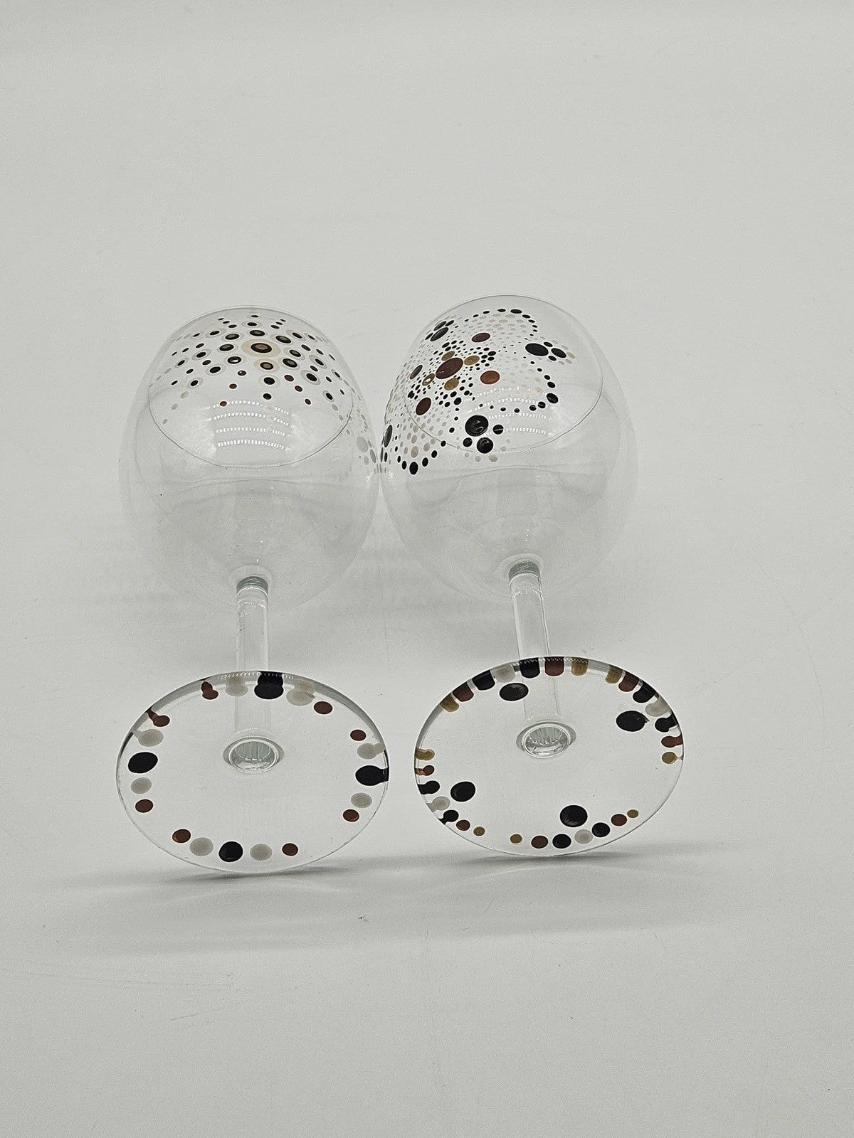Set of 2 Hand Painted Dot Art Wine Glasses Boho Mandala