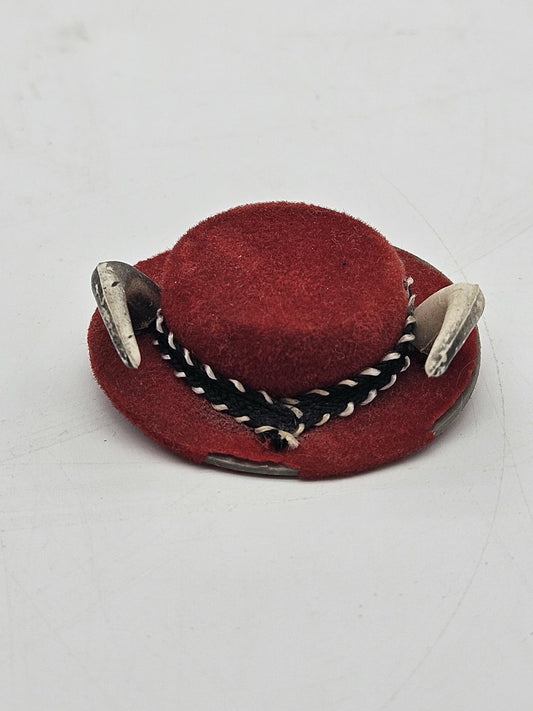 Vintage Red Felt Mini Hat with Horns Novelty Doll Hat Accessory