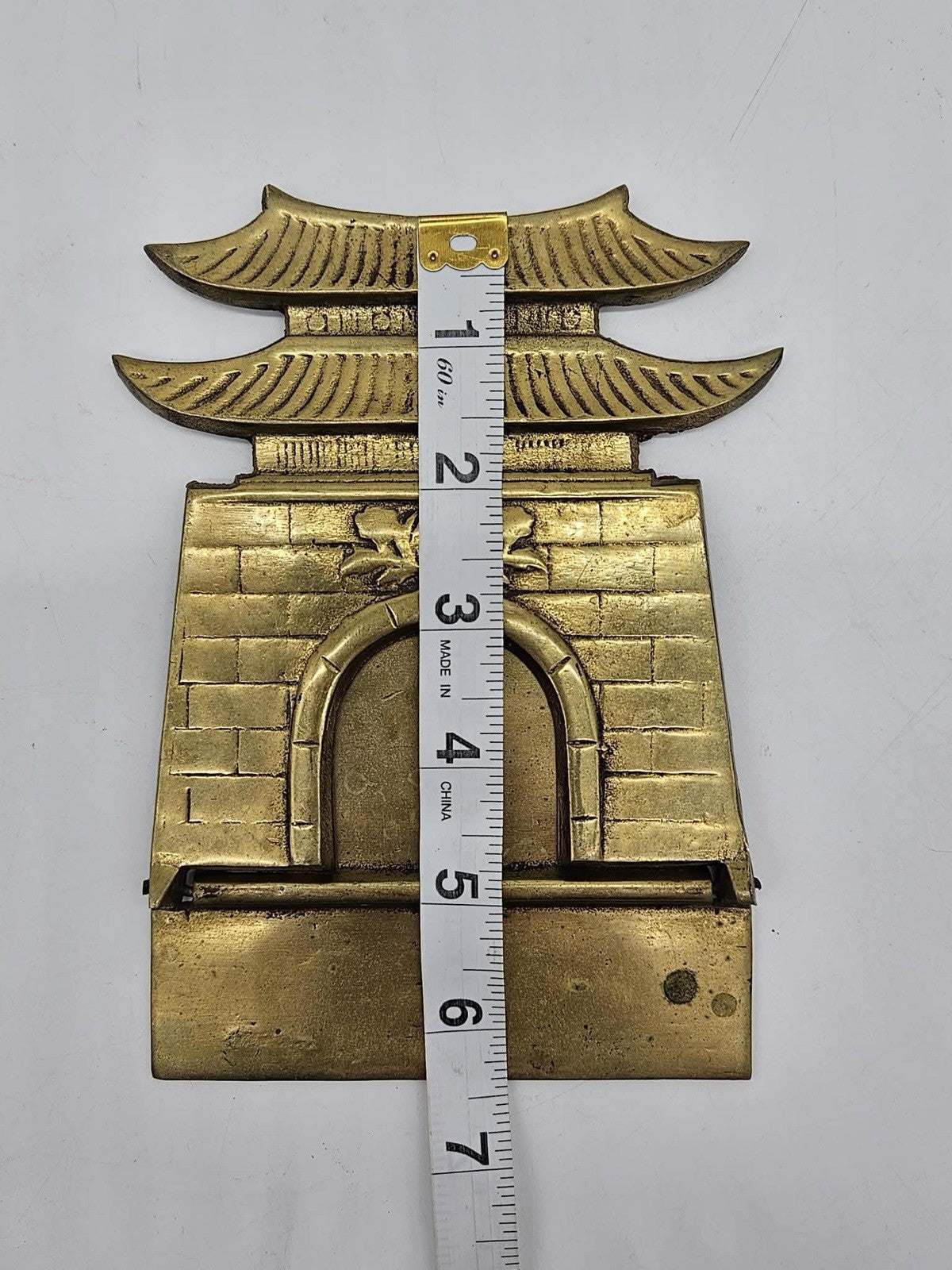 Vintage Chinoiserie Pagoda Brass Bookend