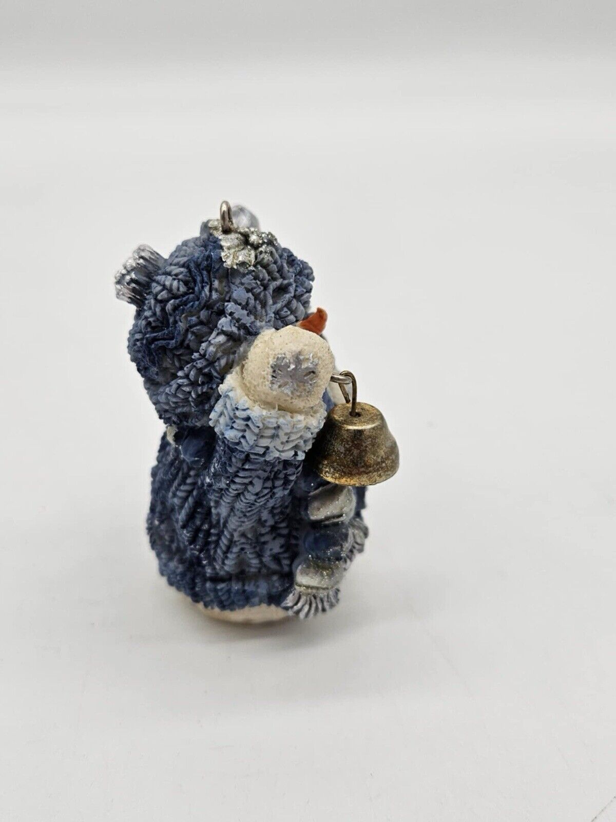 Snowman Christmas Ornament Figurine Holding Christmas Tree & Bell