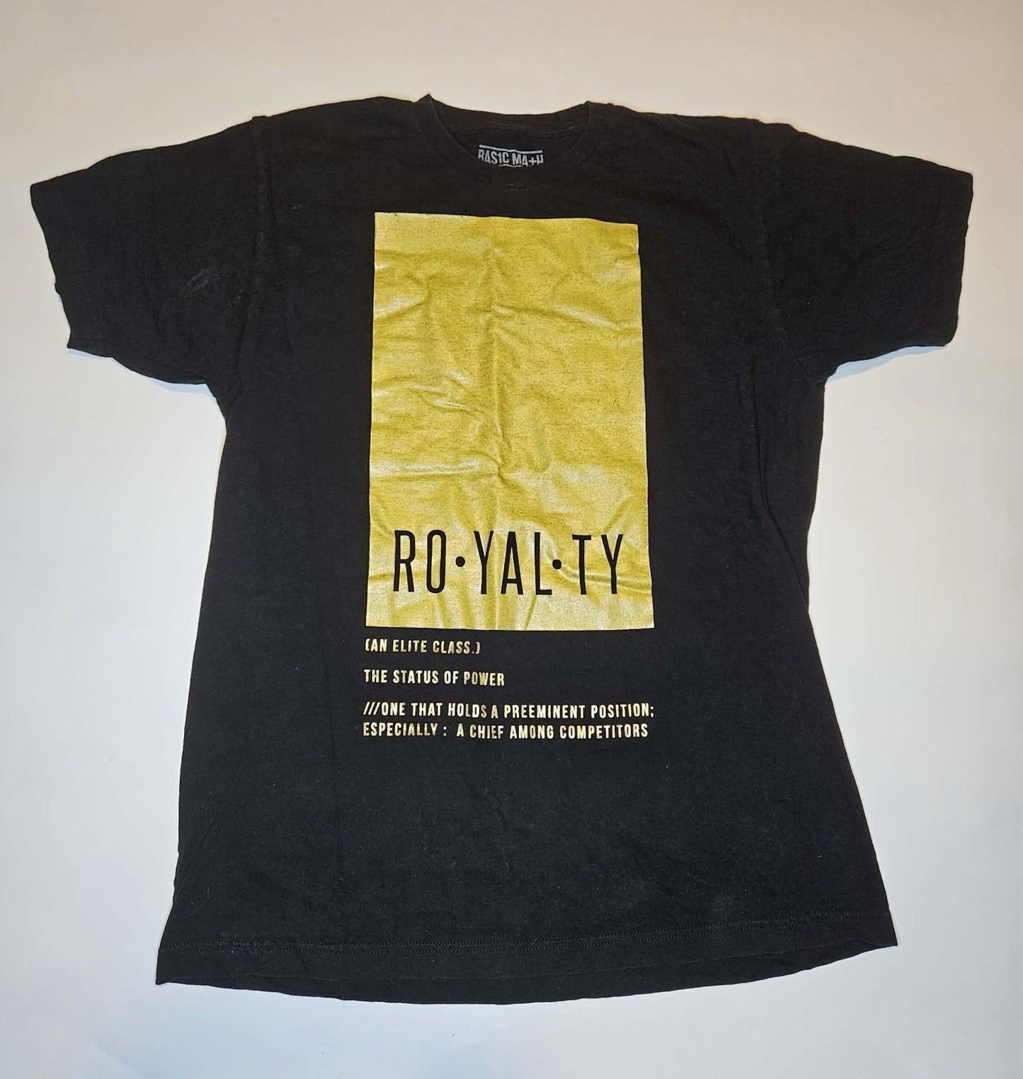 Basic Math “Royalty” Graphic T-Shirt Black Yellow Print Size L