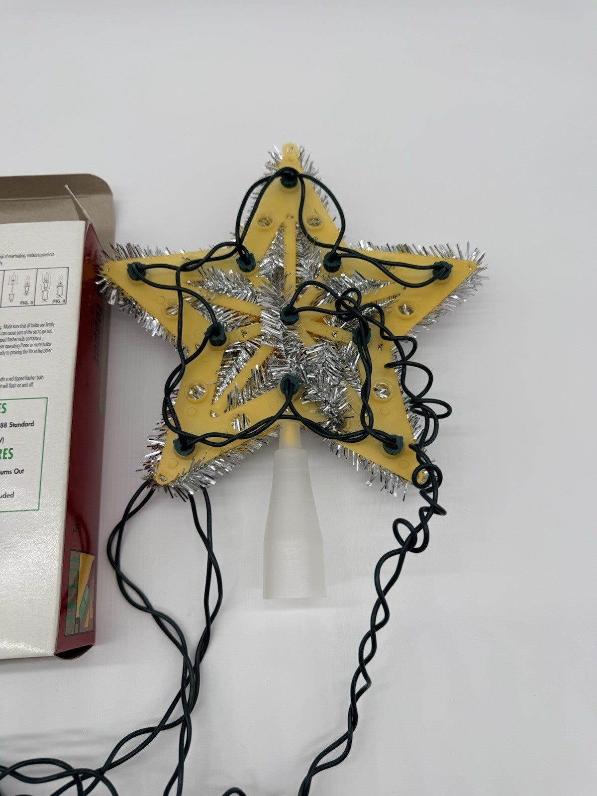 Vtg 11 Light Silver Tinsel Star Christmas Tree Topper in Box Works Great Shopko