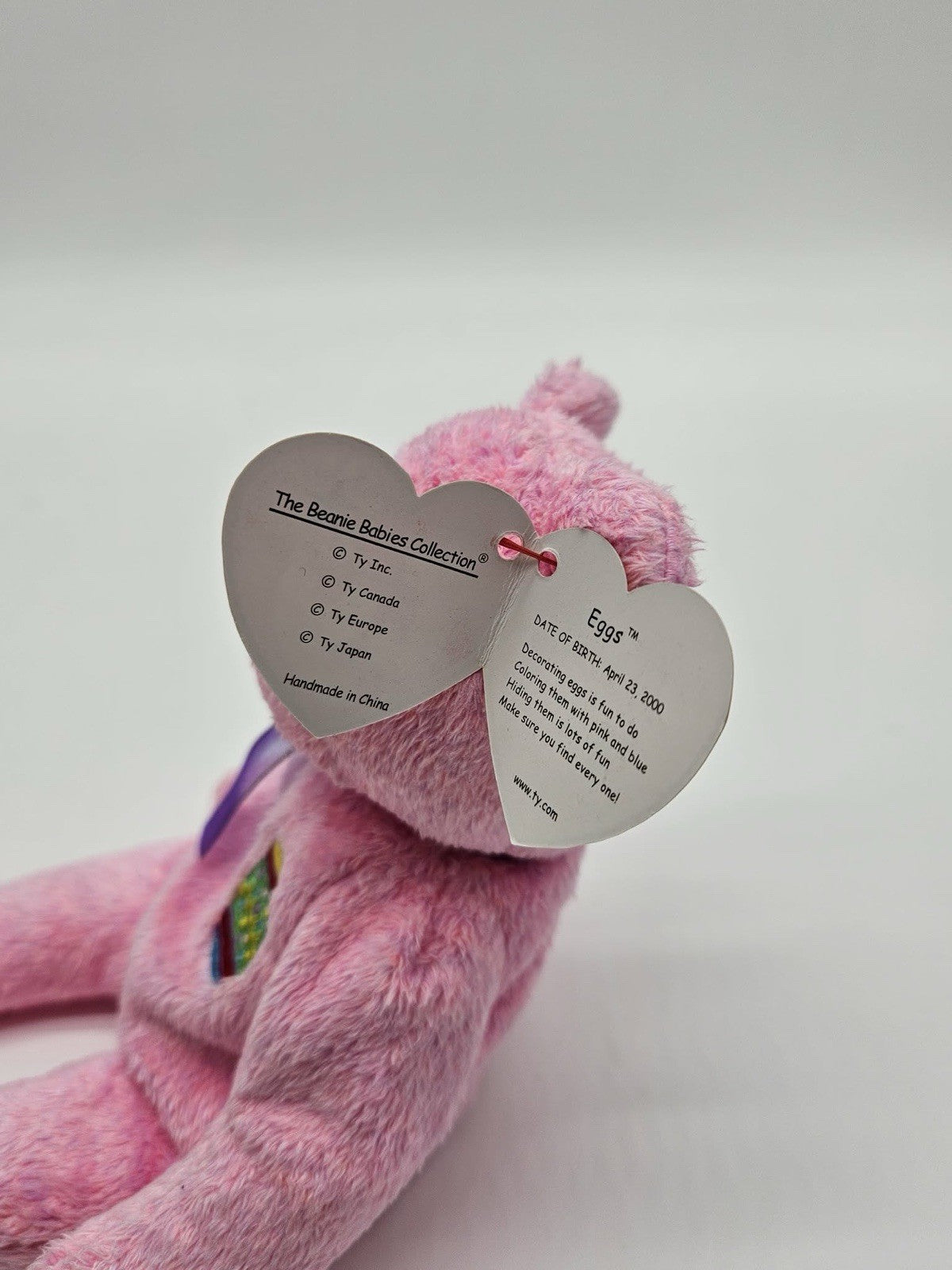 TY Beanie Babies 2000 "Eggs" Pink Bear w/Heart Tag Easter