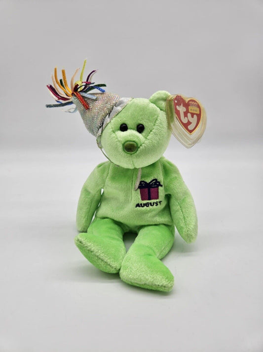 TY Beanie Babies 2002 August Lime Green Birthday Collection Bear Plush Toy New