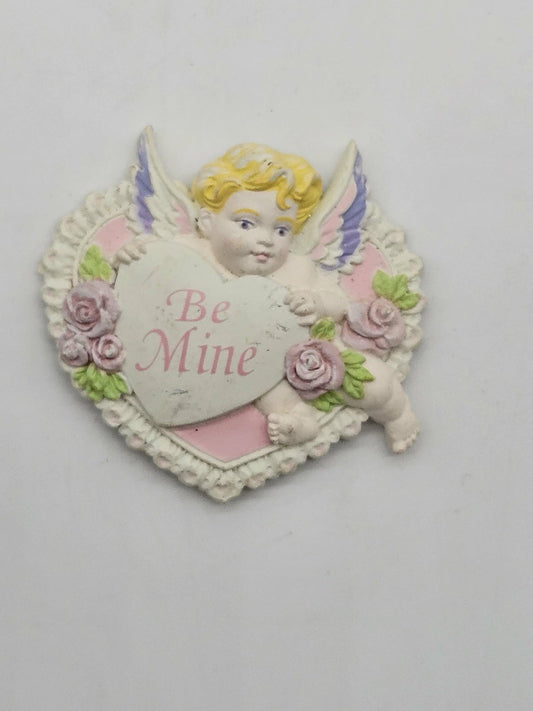 Vintage Cherub Angel Be Mine Heart Magnet Valentine Decor