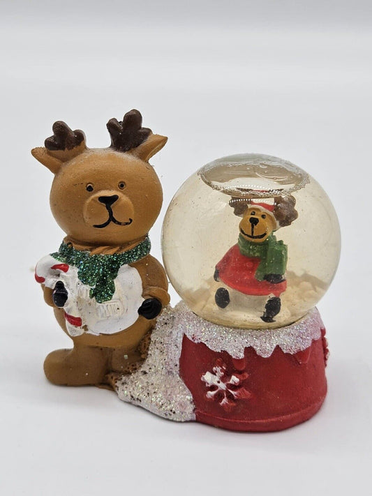 Adorable Ceramic Christmas Reindeer Holding Reindeer Snow Globe