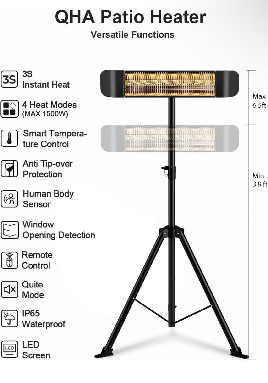 Infrared Electric Patio Heater Indoor/Outdoor Portable Wall/Garage Heater