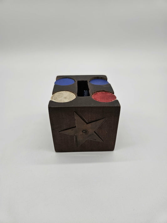 1930s Vintage Wooden Poker Chip Holder Caddy with Star Design Includes Chips