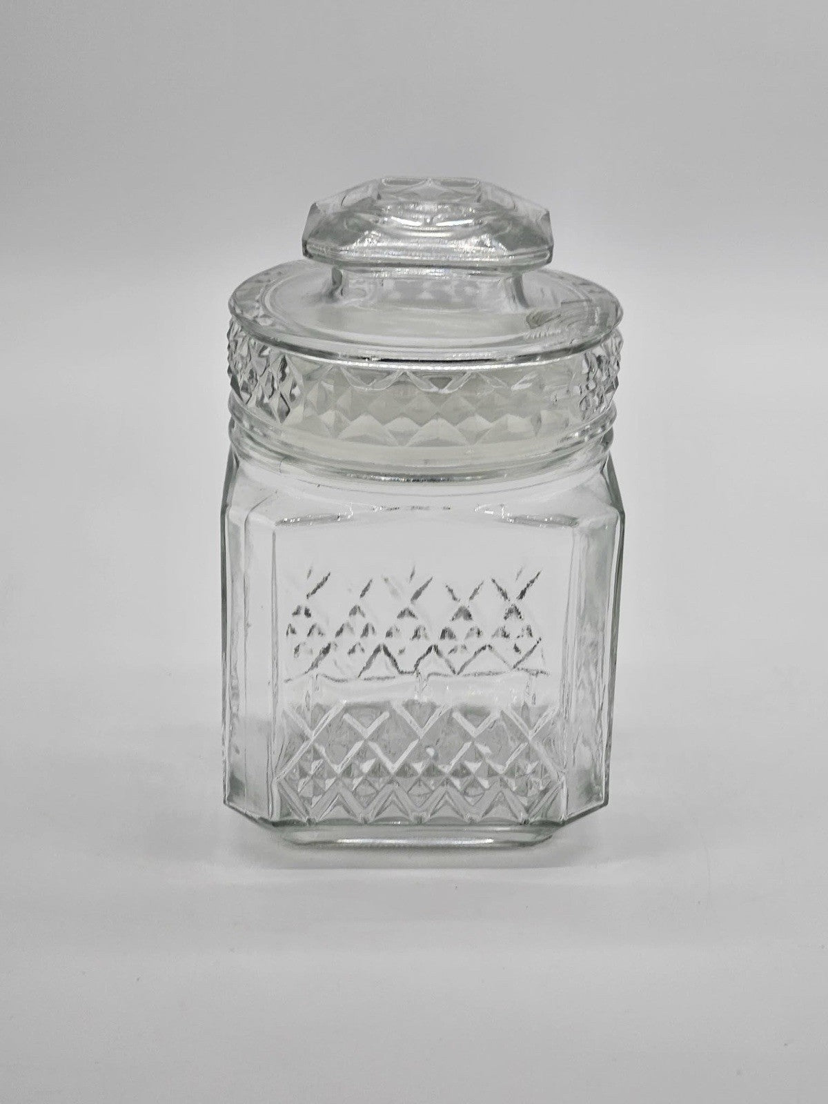 Vintage Anchor Hocking Wexford Clear Glass Canister Jar w/Lid Diamond Pattern 9"