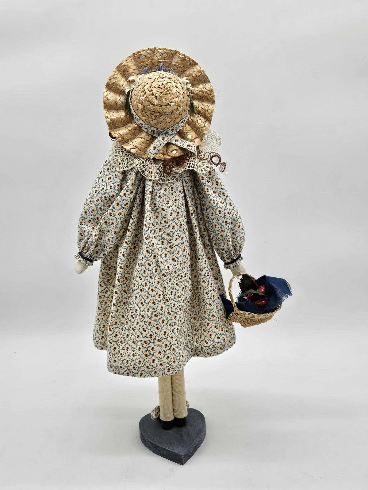 Handmade Country Girl Cloth Doll w Straw Hat & Basket