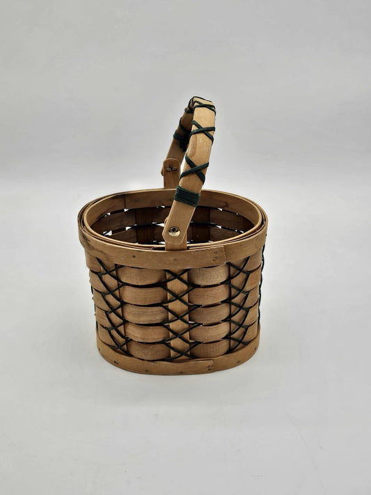 Longaberger Style Wooden Splint Basket w Swing Handle Farmhouse Decor