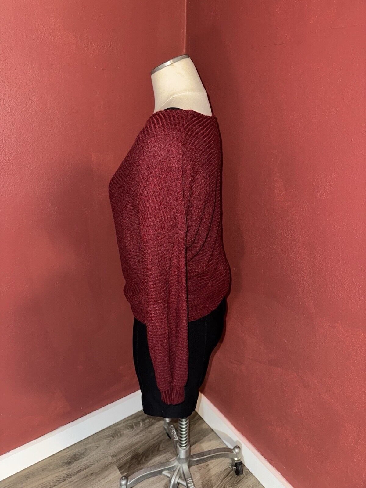 SHEIN LUNE Burgundy Batwing Sleeve Ribbed Knit ~ Sz M