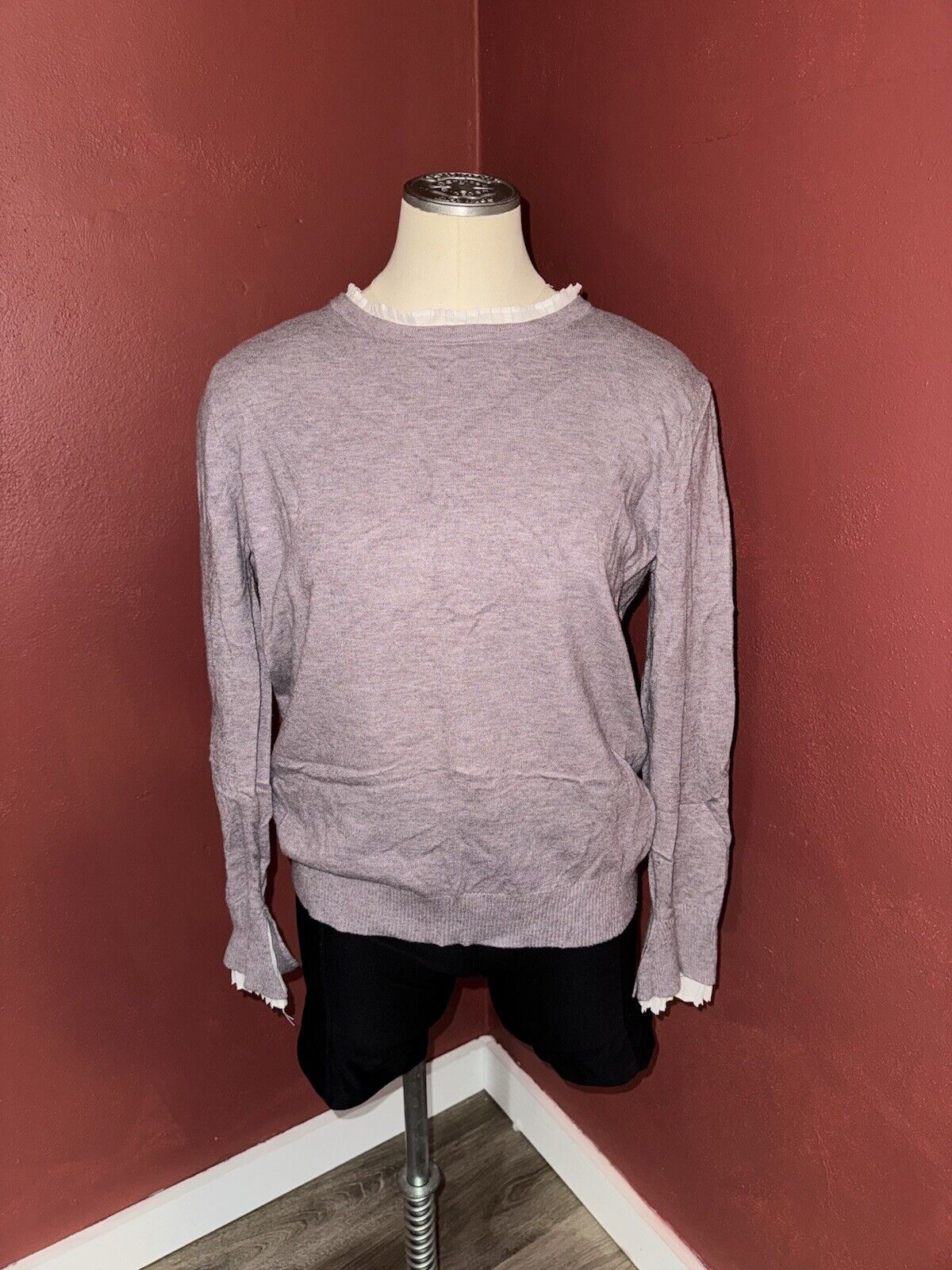 Vila Milano Pullover Sweater ~ White Ruffle Collar & Sleeves ~ Sz M