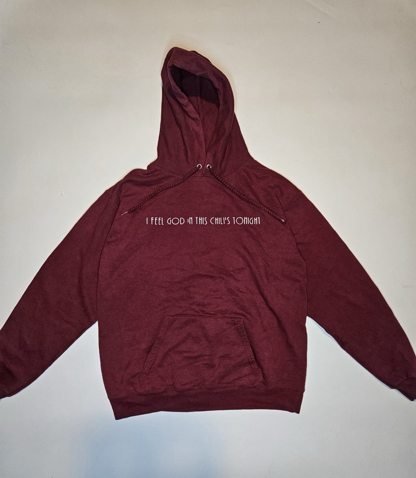 Hanes THE OFFICE Burgundy Hoodie “I Feel God in This Chili’s Tonight” Sz M