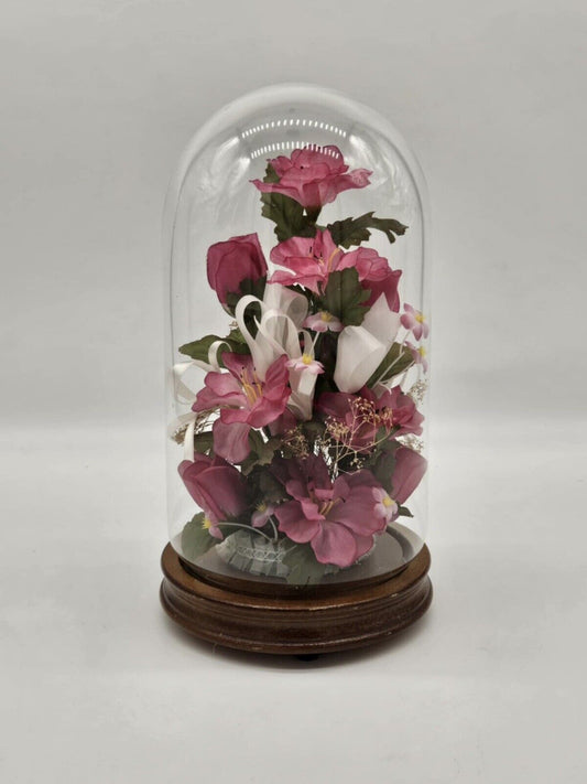 Vintage Plastic and Dried Flowers in Cloche Allied Enterprises Inc. 8.5 inches