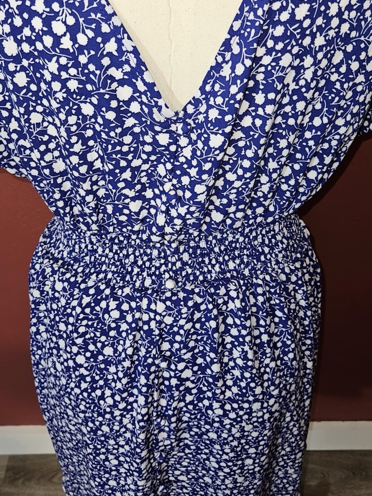 Sienna Sky Medium Womens Dress Blue Floral Short Sleeve Lined Mini