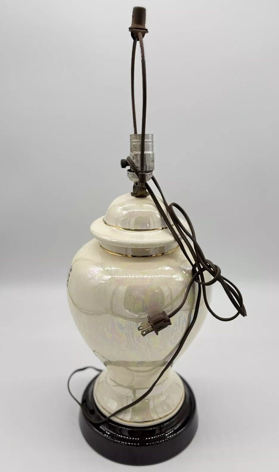 Vintage Asian Chinoiserie Ginger Jar Glass Lamp, Blue Birds with Cherry Blossoms