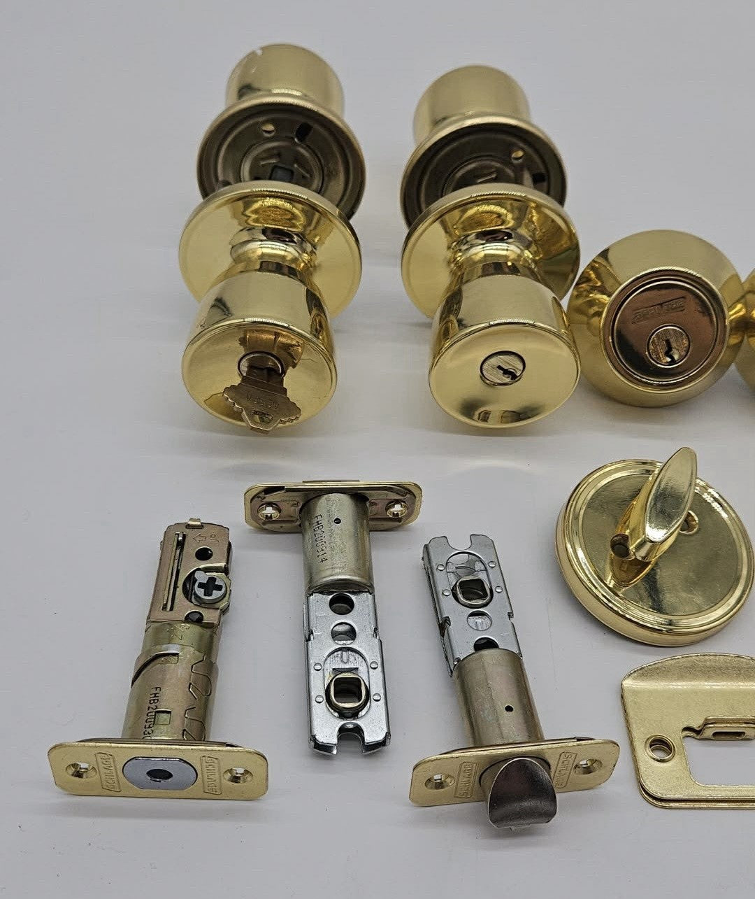Lot of Schlage Polished Brass Door Knobs Deadbolts Latches Hardware Parts