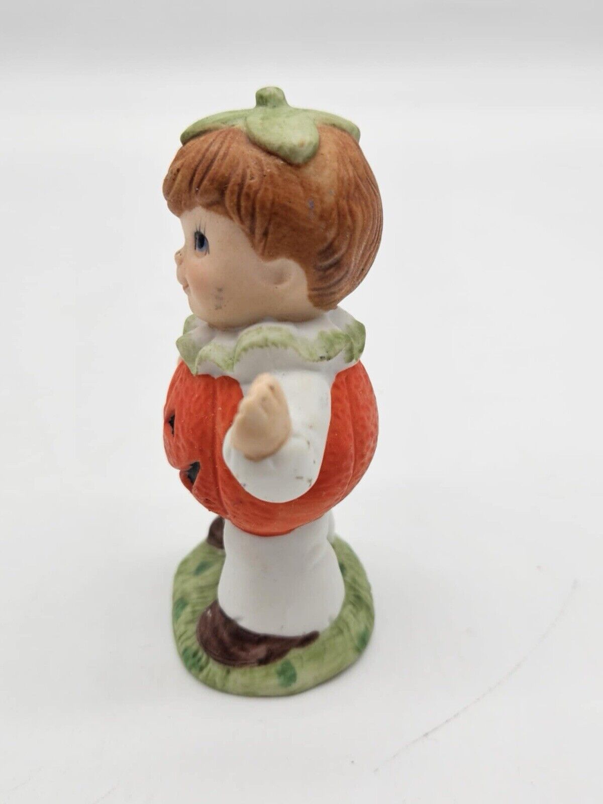 Vintage Halloween Ceramic PUMPKIN BOY in Jack-O-Lantern Costume Figurine - RARE