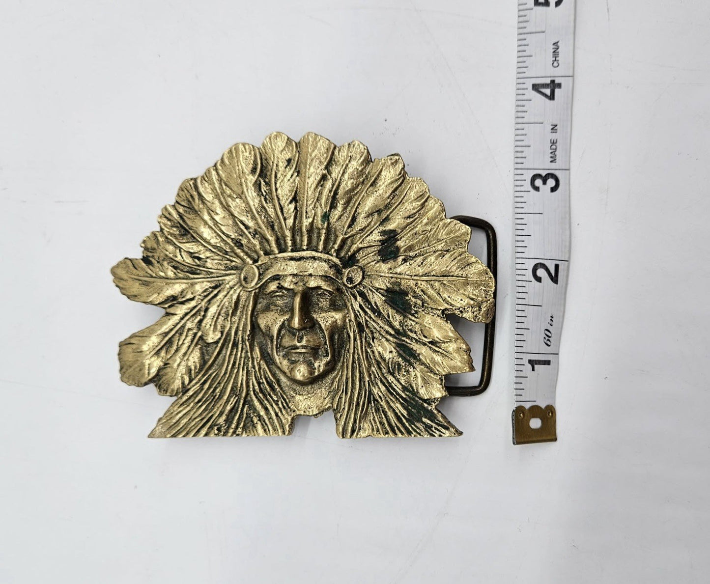 Indian Chief Brass Belt Buckle Santa Fe Memorabilia