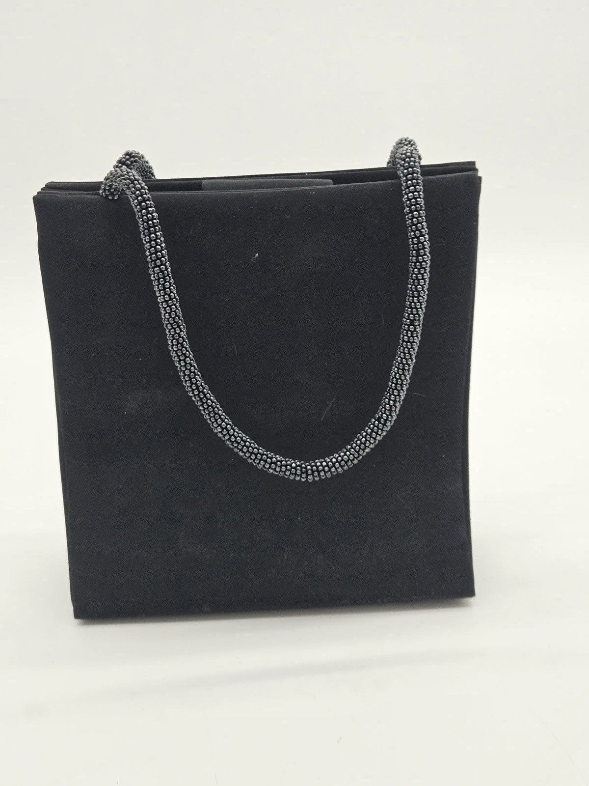 Vintage Marshall Fields Black Beaded Strap Evening Bag Clutch Snap