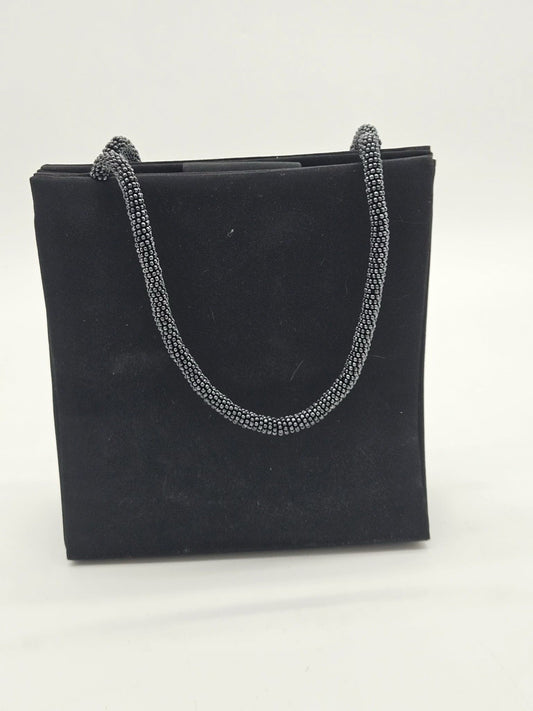Vintage Marshall Fields Black Beaded Strap Evening Bag Clutch Snap