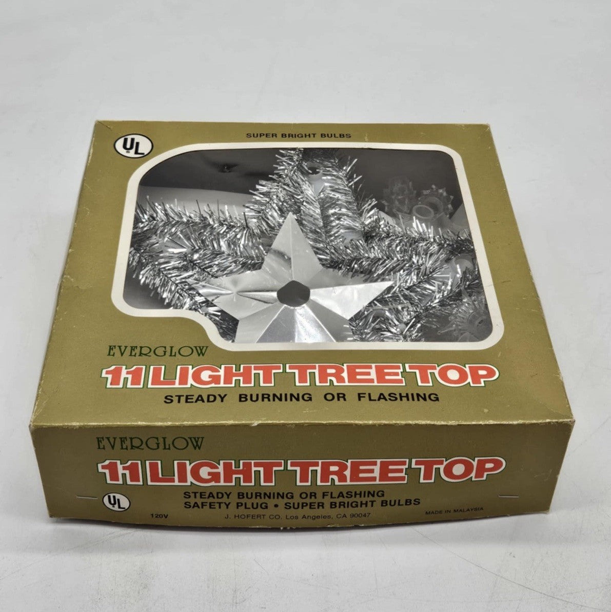 VINTAGE EVERGLOW CHRISTMAS TREE TOP STAR TOPPER WORKS TESTED