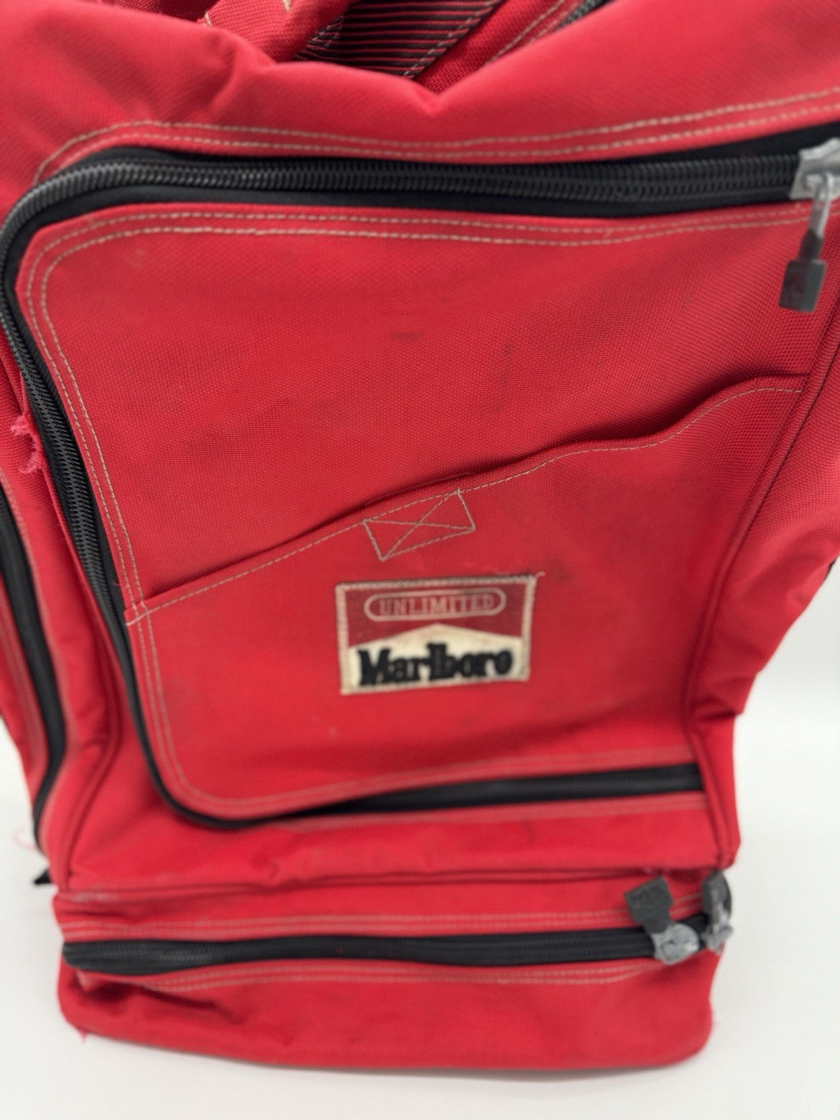 Vintage Marlboro Unlimited Gear Backpack Red 22” Long & Marlboro Lanyard
