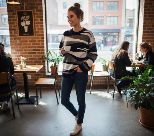 Women’s Black Gray White Abstract Knit Sweater Size M