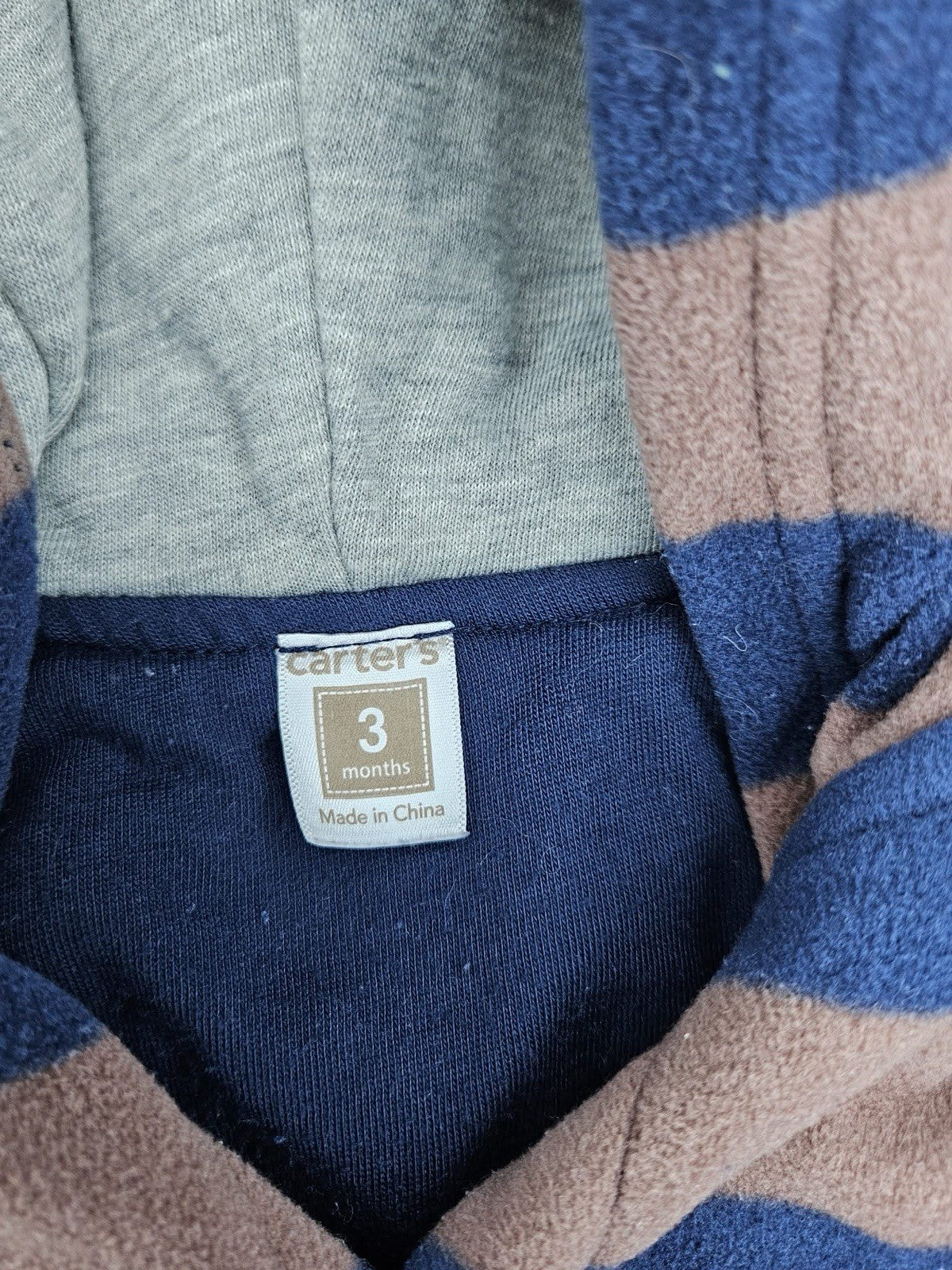 Old Navy Baby Boy Fleece Bear-Ear Hooded Snowsuit -Blue & Gray Stripes 3-6 mths