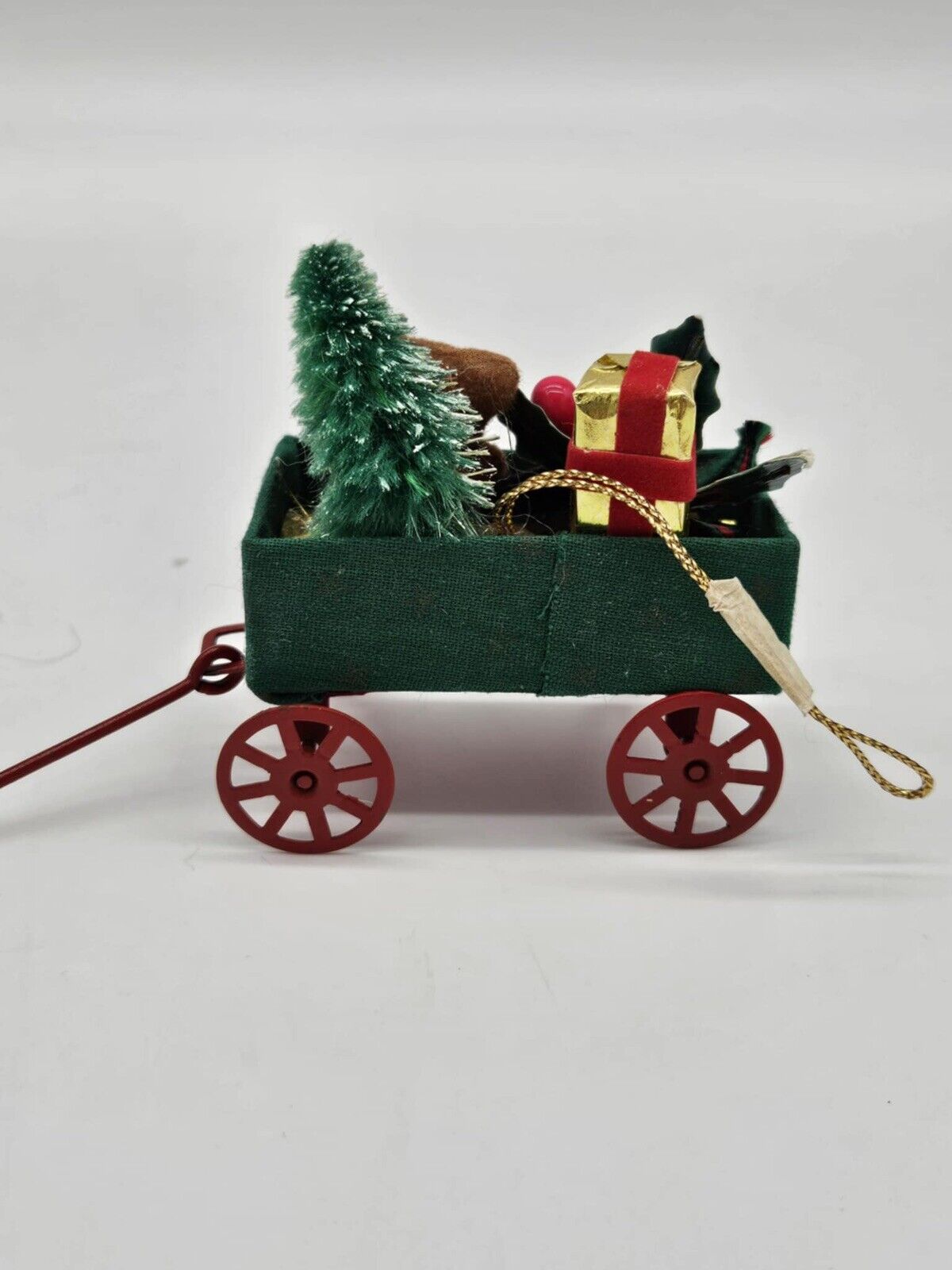 Vintage 1986 Applause Teddy Bear in a Wagon Christmas Miniatures Ornament
