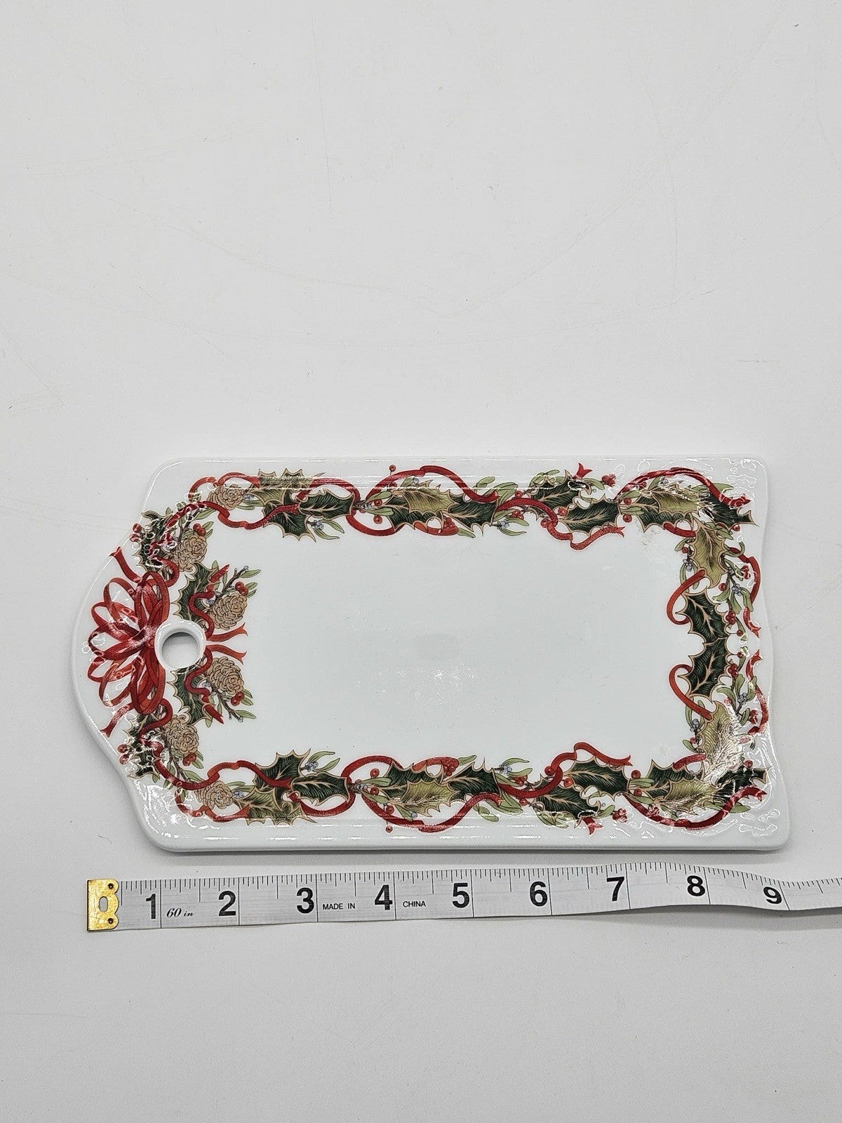vintage porcelain ceramic cheese board gift tag shape holiday/christmas /box nib